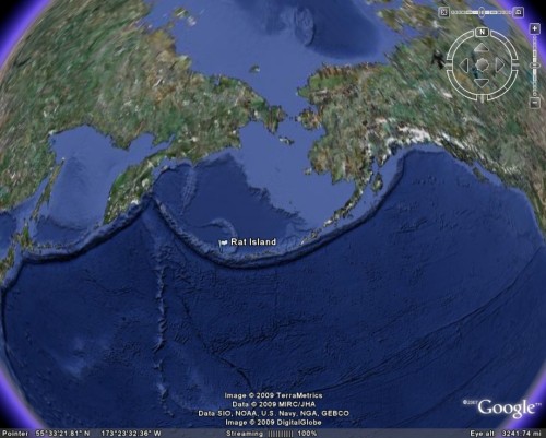 Google Earth view of Rat Island in the Aleutian Island chain