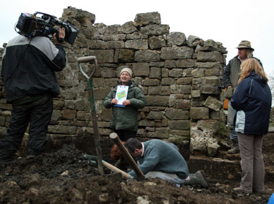 The original Time Team crew filming at Scargill Castle.